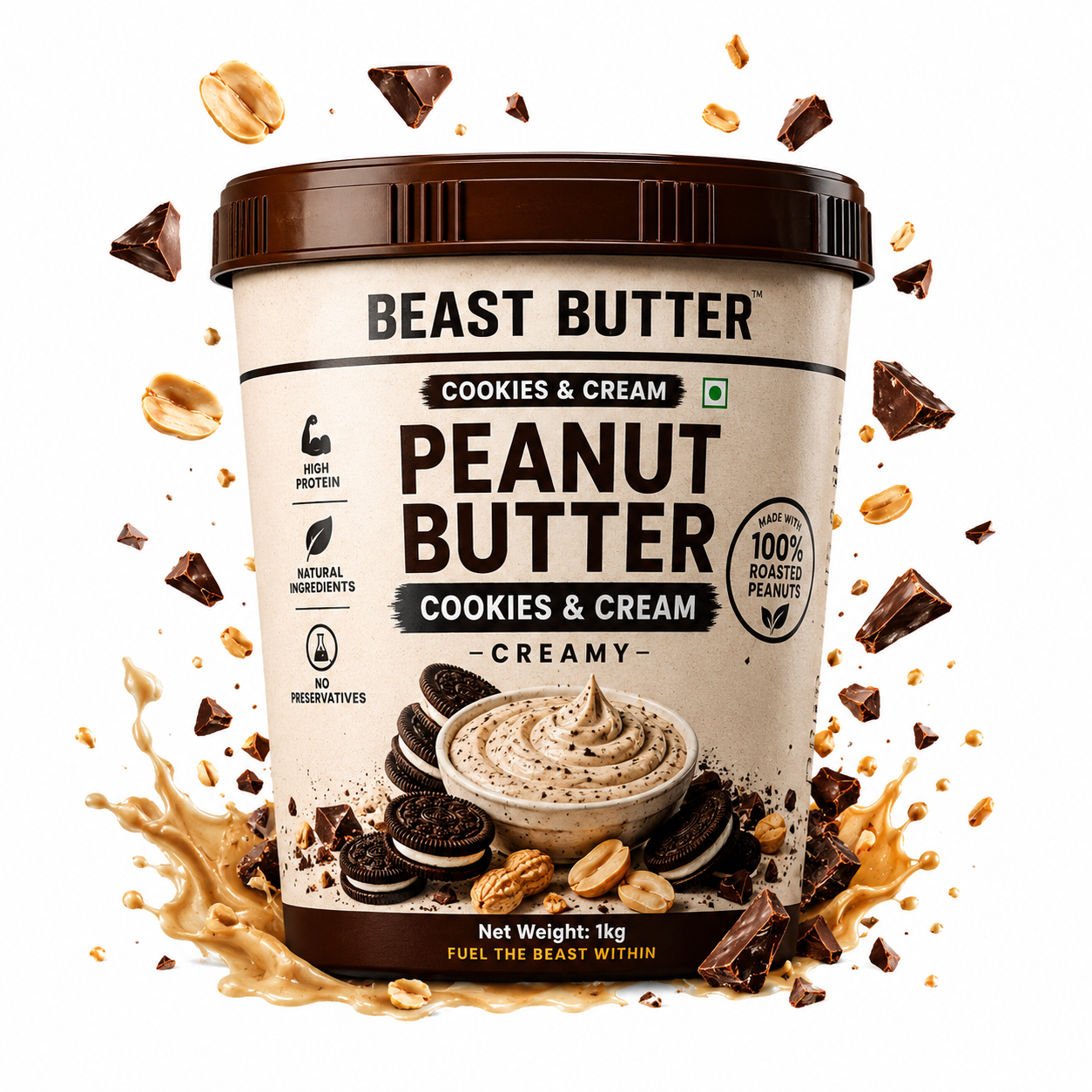 Beast Butter Cookies & Cream Creamy Peanut Butter Jar 1KG