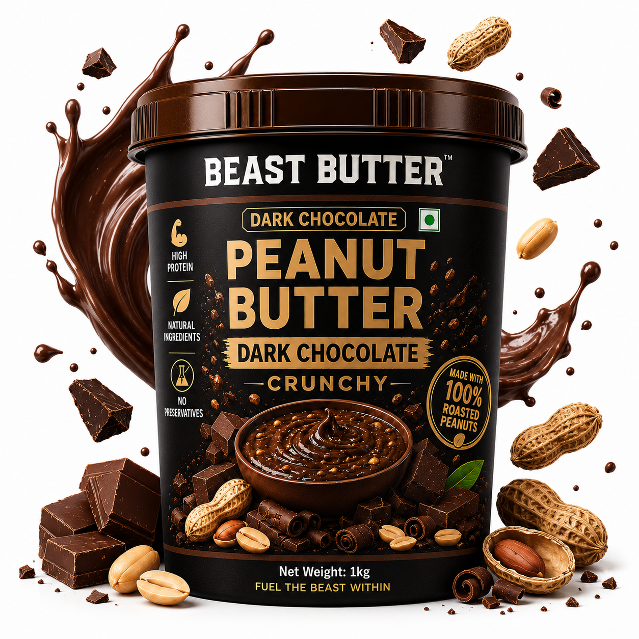 Beast Butter Dark Chocolate Crunchy Peanut Butter Jar 1KG